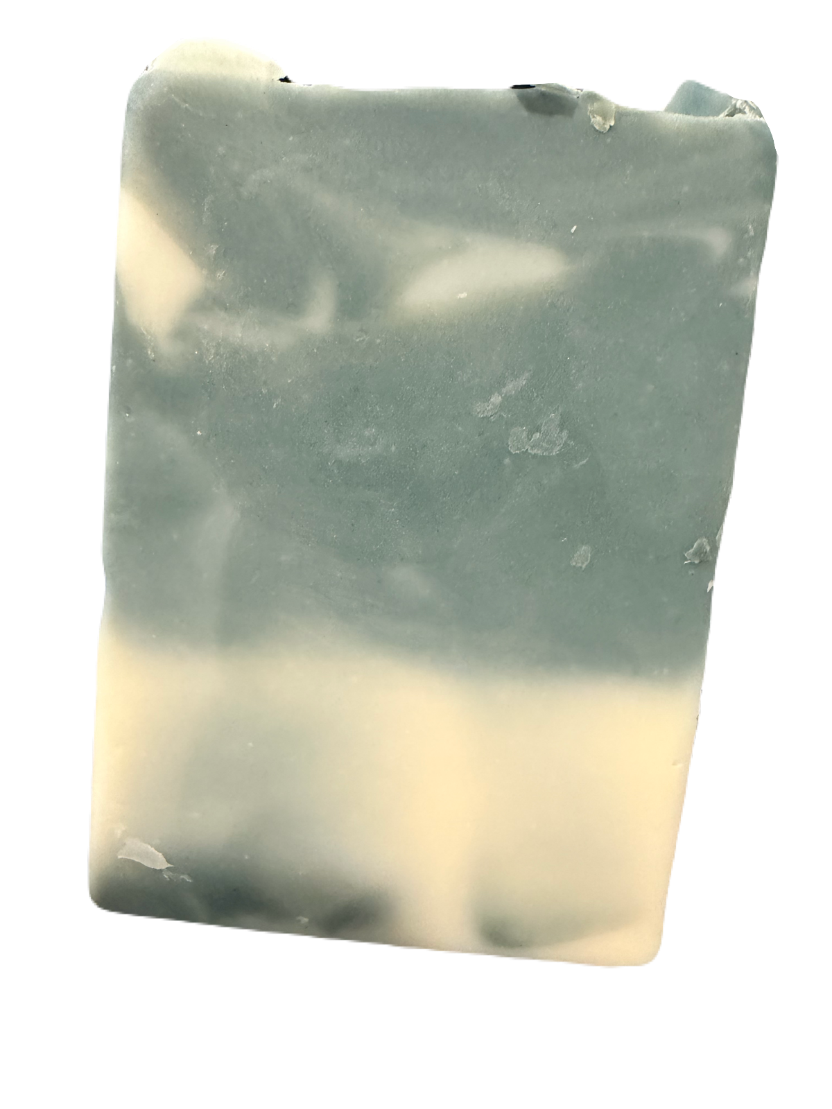 Bar of soap with a gradient from green to white on a white background