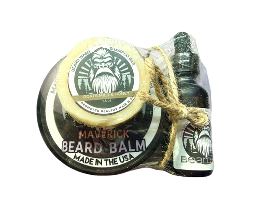 Beard balm packaging with a clear lid showing the product inside on a white background